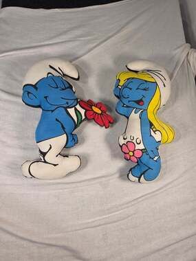 Vintage Smurf & Smurfette Pillow Doll Pair SEPP Peyo